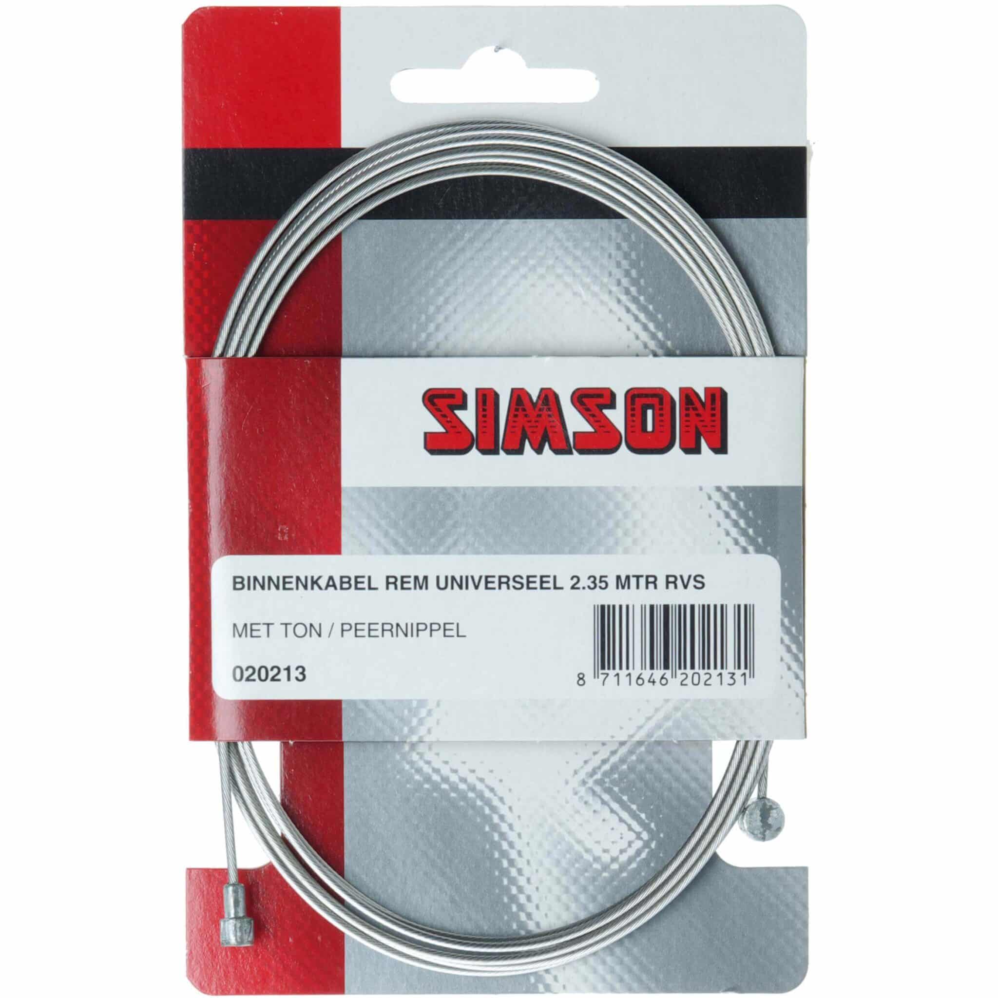 Simson rem binnenkabel rvs 2.35m 2 nippels ton/peer