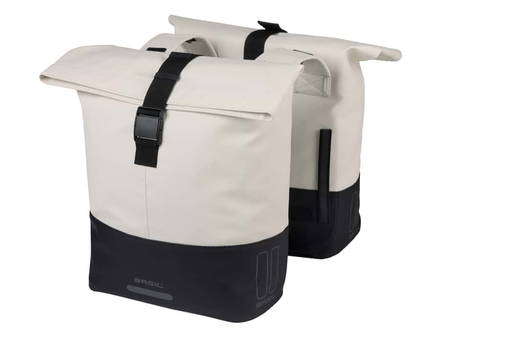Basil fietstas dubbel Cove gebroken wit/zwart 28-32L