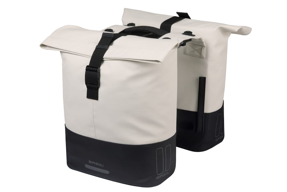 Basil fietstas dubbel Cove gebroken wit/zwart MIK 28-32L