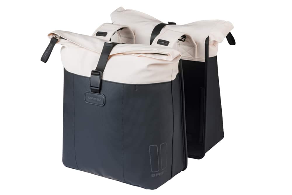 Basil fietstas dubbel Vive gebroken wit/zwart 28-35L