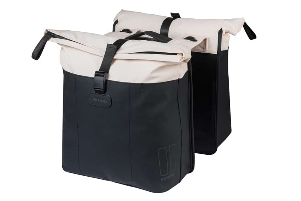 Basil fietstas dubbel Vive gebroken wit/zwart MIK 28-35L
