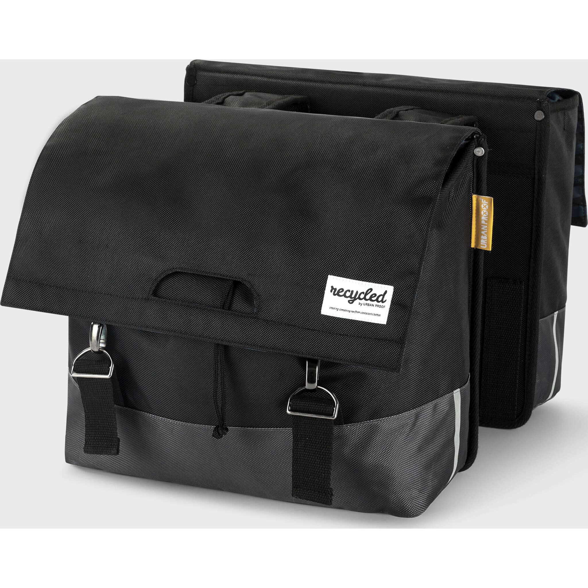 Urban Proof fietstas dubbel recycled zwart grijs 40L