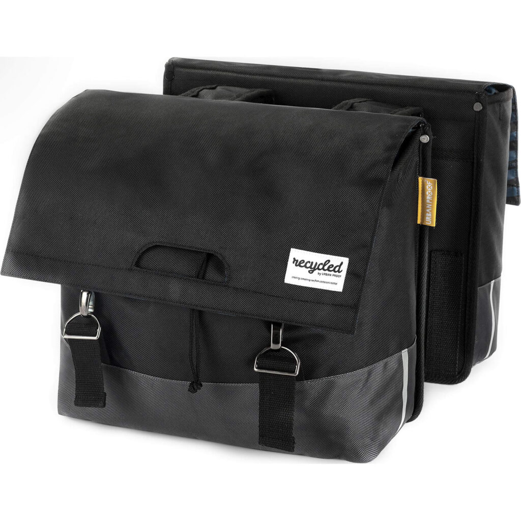 Urban Proof fietstas dubbel recycled zwart grijs 55L