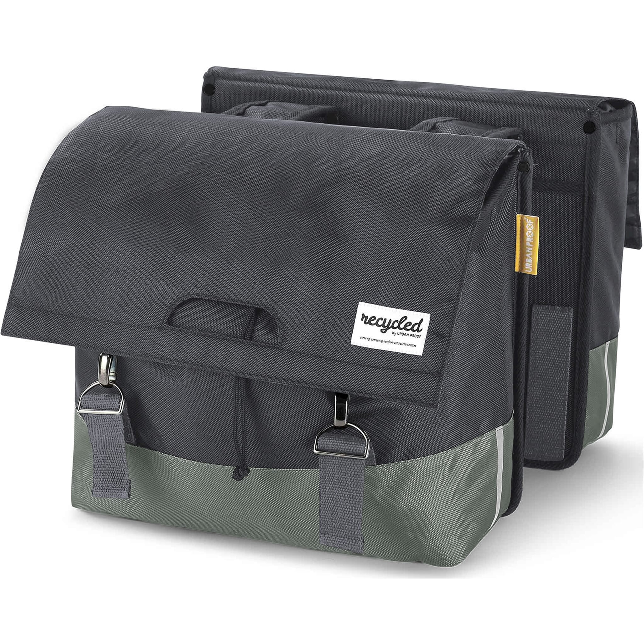 Urban Proof fietstas dubbel recycled groen grijs 40L